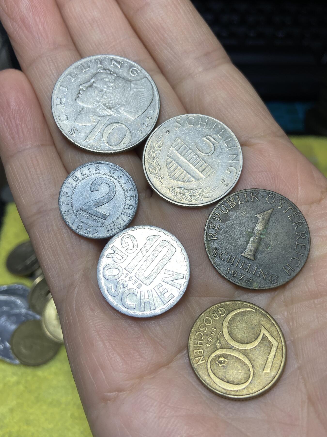 2025年第一百一十九场(总第一百四十五场）外国好品散币(免佣金) 奥地利🇦🇹6枚：1974年10先令，1972年5先令，1952年2格罗申，1978年10格罗申，1972年1先令，1964年50格罗申