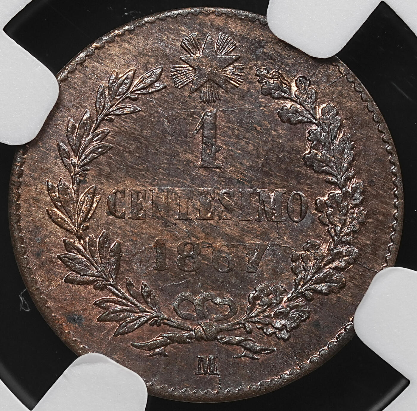 修遠堂世界钱币第九十一期 NGC MS63RB 1867年意大利1分铜币