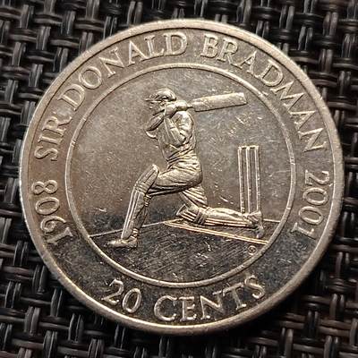 布加迪🐬～世界钱币(上海)🌾第 265 期 /  各国套币和散币 - 澳大利亚🇦🇺 2001年 20分纪念币 世界上最伟大棒球手唐纳德布莱德曼爵士