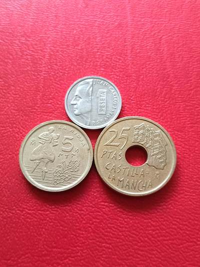 【云涧收藏】第七十五场 - 西班牙1995/96年1、5、25比塞塔3枚