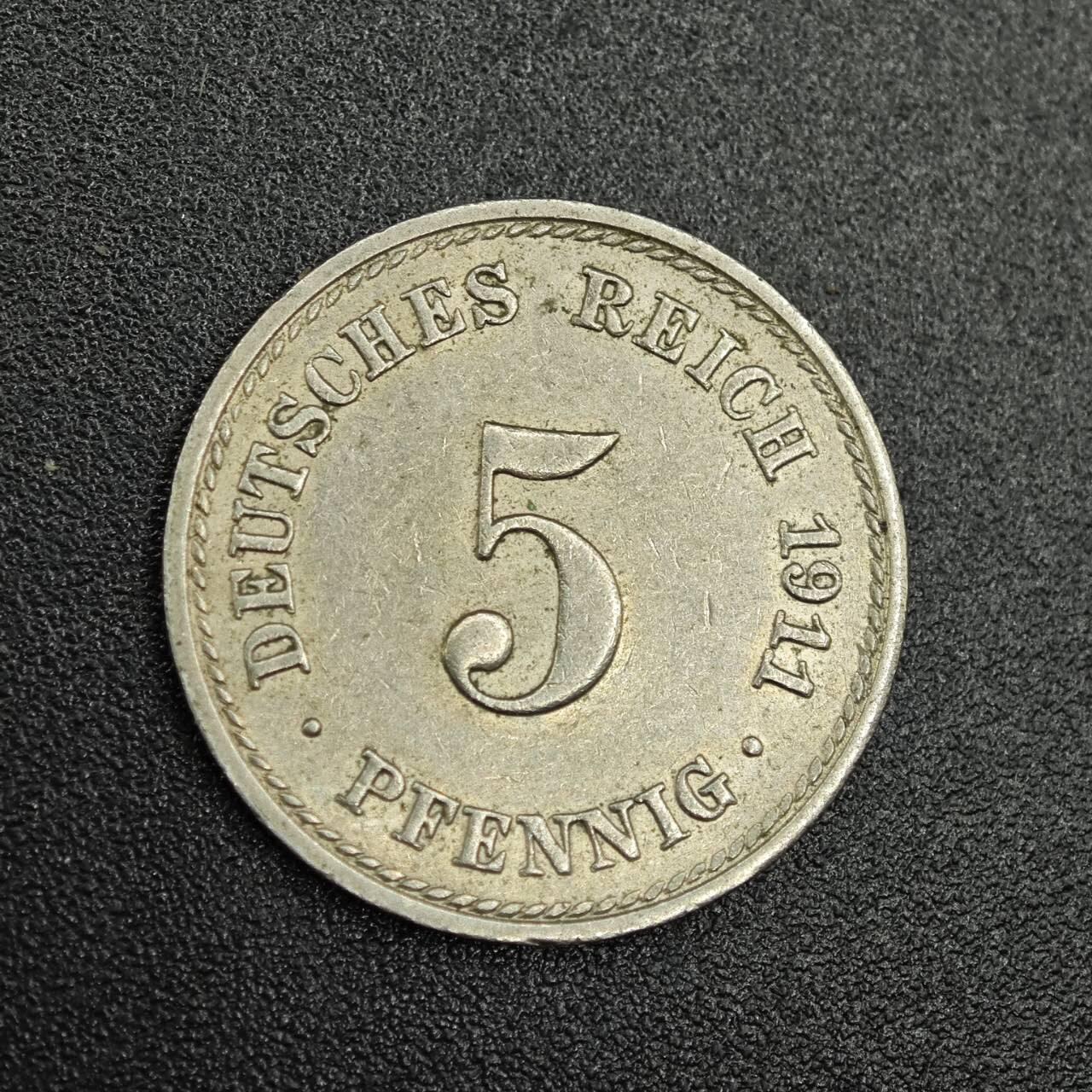 【淘币小摊】实时拍第七百七十九拍   散币场   满百包邮可预留二周 每周一统一发货   德国1911年5芬妮镍币