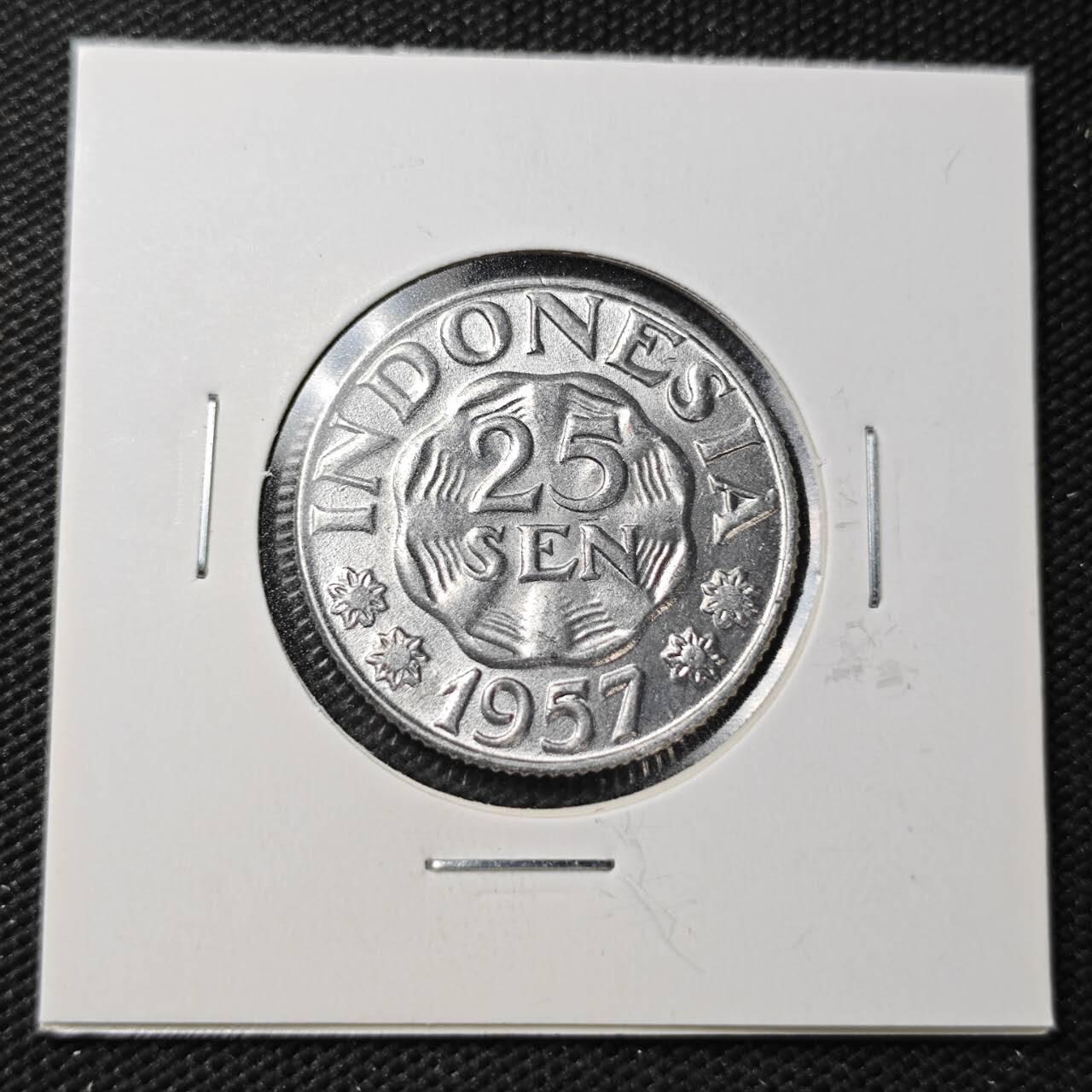 KK钱币收藏小铺  第361场  2月预留时间 周末发货  1957印度尼西亚25仙 好品