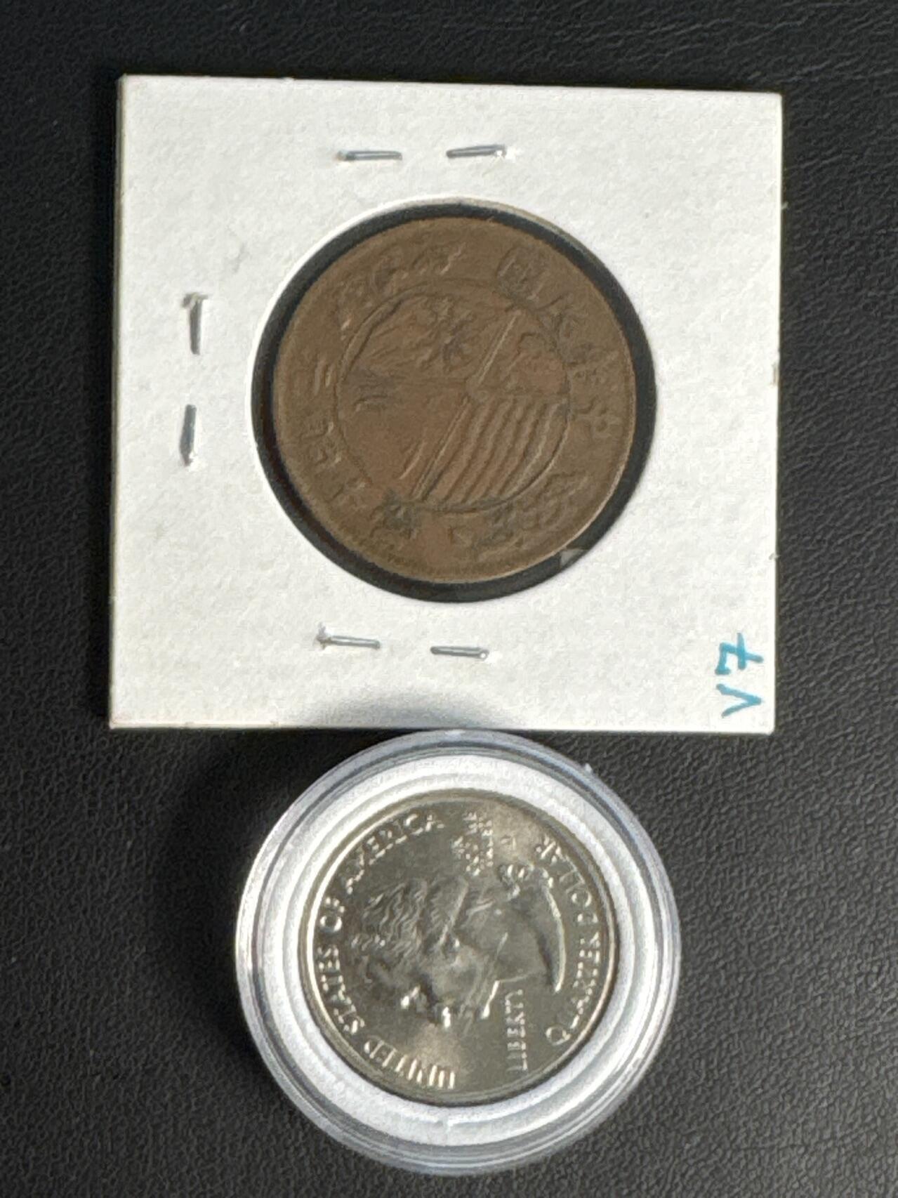 ❤️【币观天下】❤️ 第329期钱币拍卖- 2025.10.31周五晚上6点半场-长期征集拍品 2005年美国“金洲”加利福尼亚“神鹭巨石”边缘镀金币 + 1920年云南省双旗一角铜币