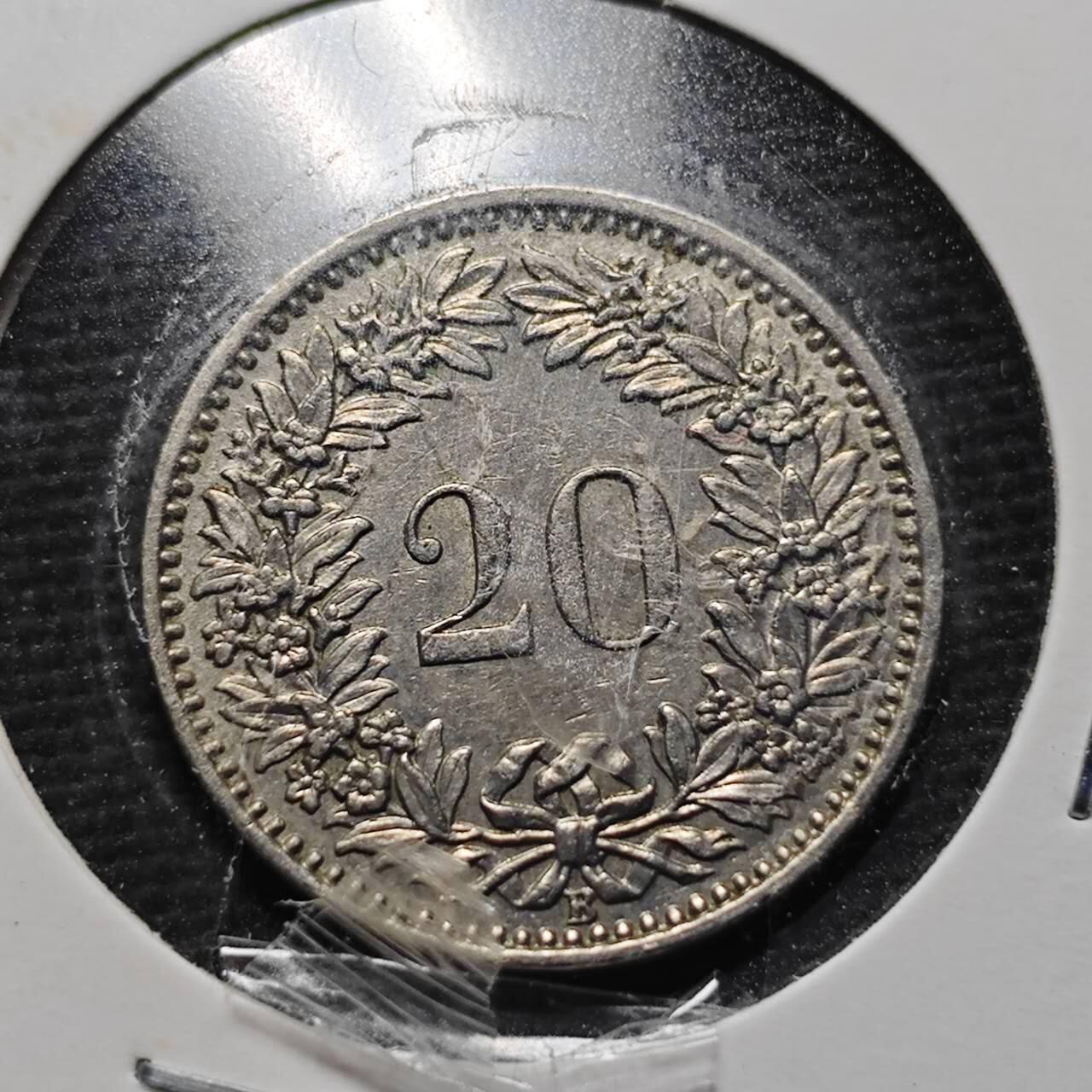 KK钱币收藏小铺  第360场  2月预留时间 周末发货 1956 瑞士20分