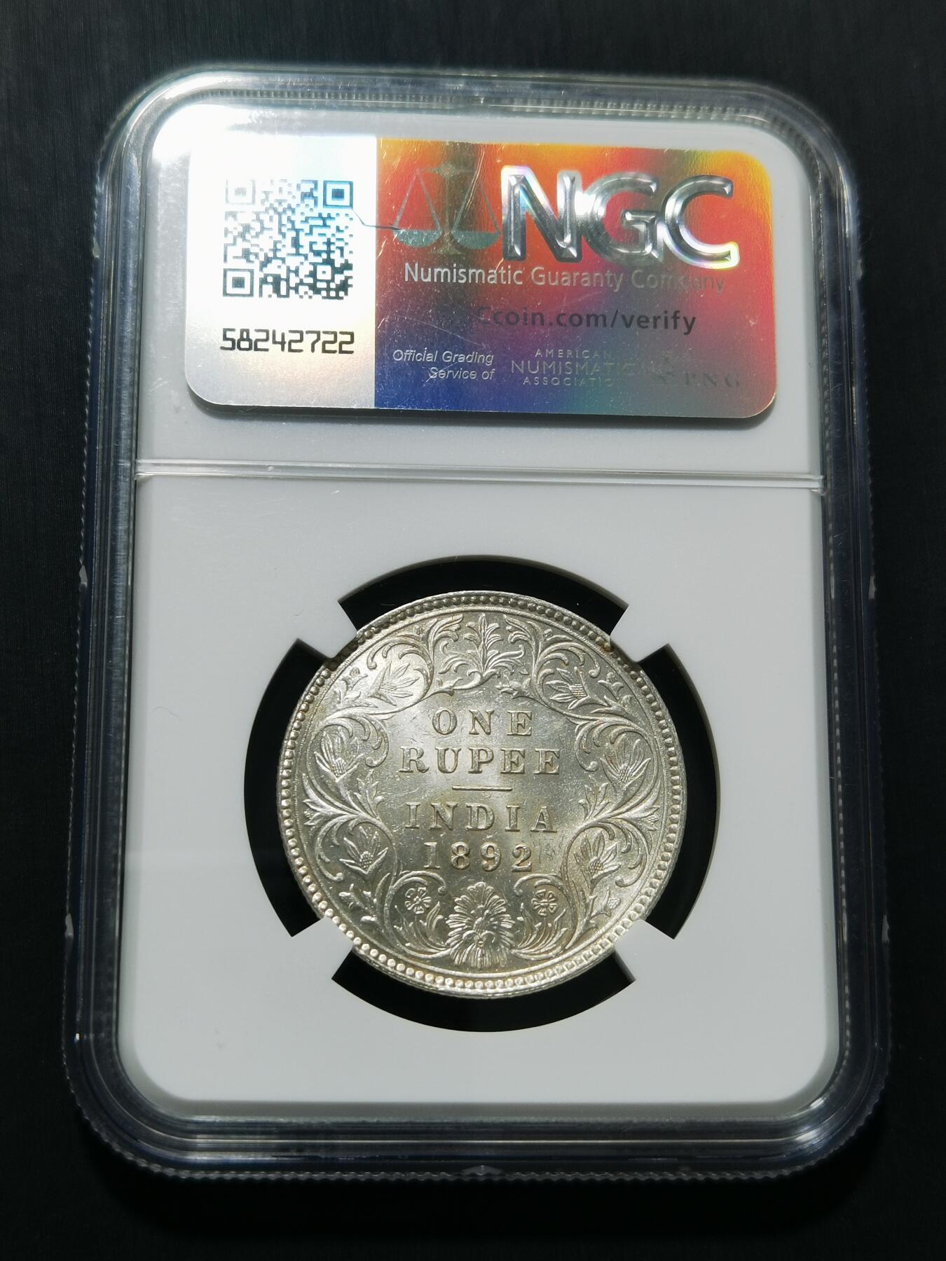 天下钱庄专场欢迎参拍 NGC MS62维多利亚印度卢比