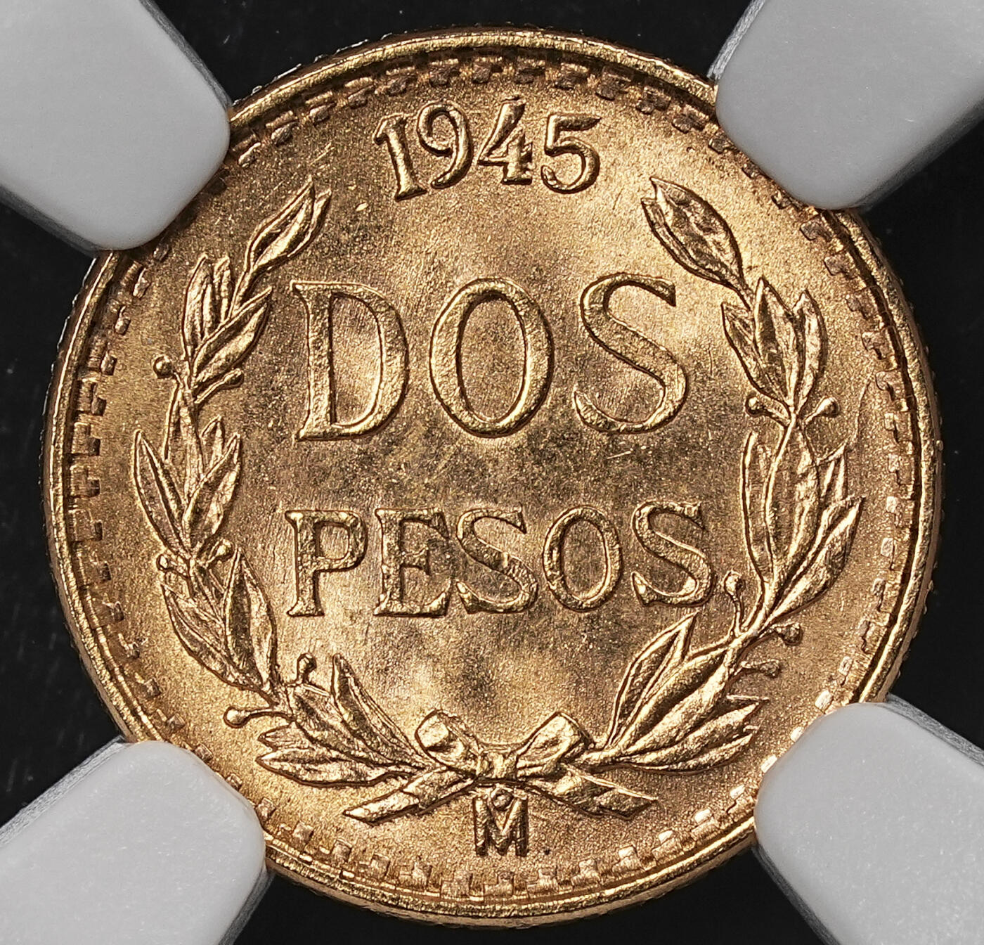 修遠堂世界钱币第九十一期 NGC MS67 1945年墨西哥2比索金币 1.67g，含金90% 后铸