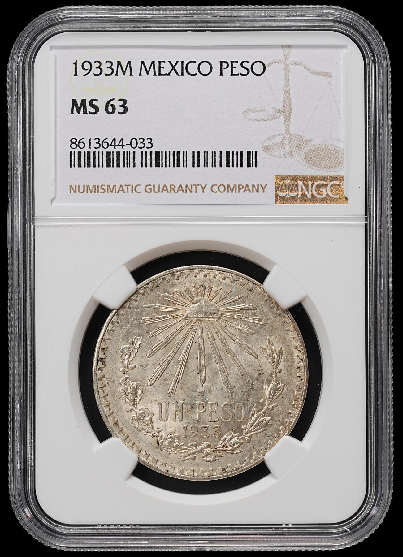 修遠堂世界钱币第九十一期 NGC MS63 1933年墨西哥1比索银币