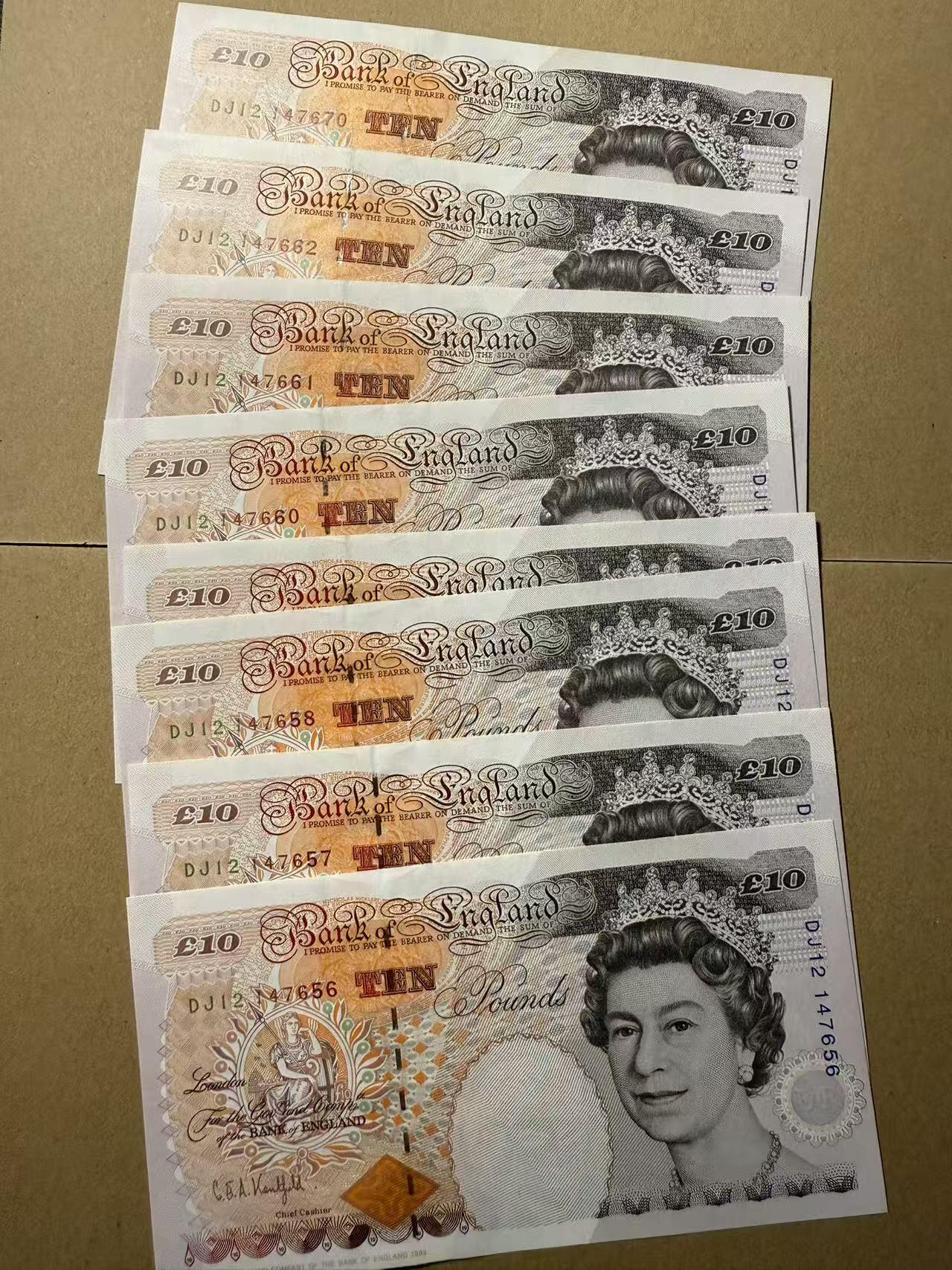 【礼羽收藏】🌏世界钱币拍卖第109期 英国1993年 10镑 8张连号 全新unc- 有潮