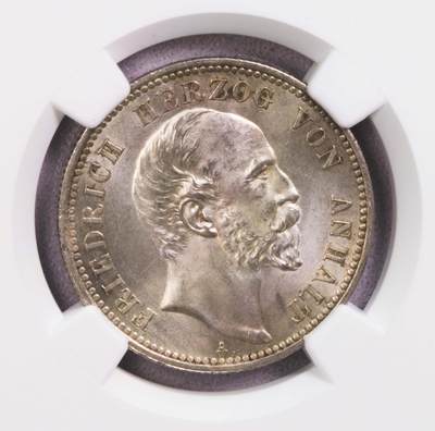 NGC-MS64 1894安哈特2马克银币 经典小邦 - NGC-MS64 1894安哈特2马克银币 经典小邦