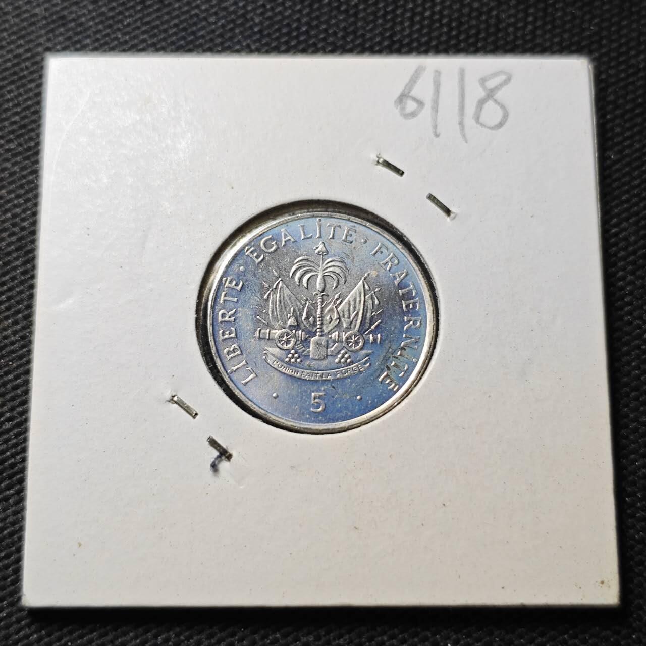 KK钱币收藏小铺  第361场  2月预留时间 周末发货  1997海地5分 好品