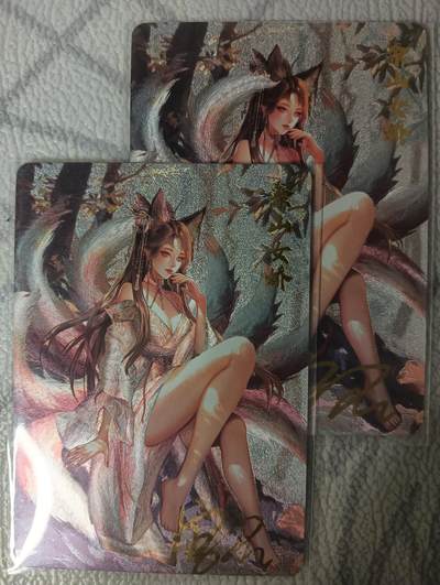 花开卡拍第45期（11月2号周日截拍，品控勿拍!!!拍品不寄存，运费5元，自制卡难免瑕疵，可能存在轻微撞角爆边等出厂瑕疵，品控介意勿拍！） - 卡卡有趣 狐族四氏 涂山氏 亲签 双服饰 2张 粗闪