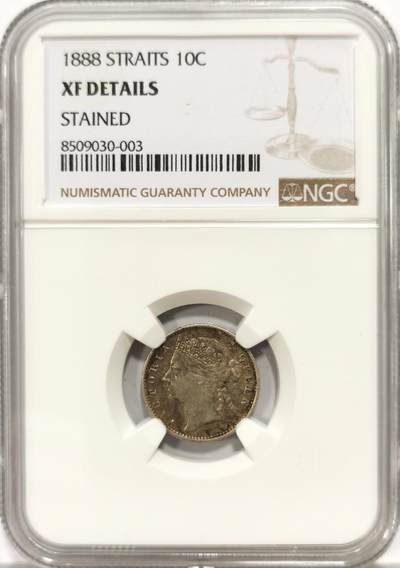 博洋堂世界钱币拍卖第144期（全场包邮） - NGC XF 海峡殖民地1888年维多利亚10分银币，少见年份