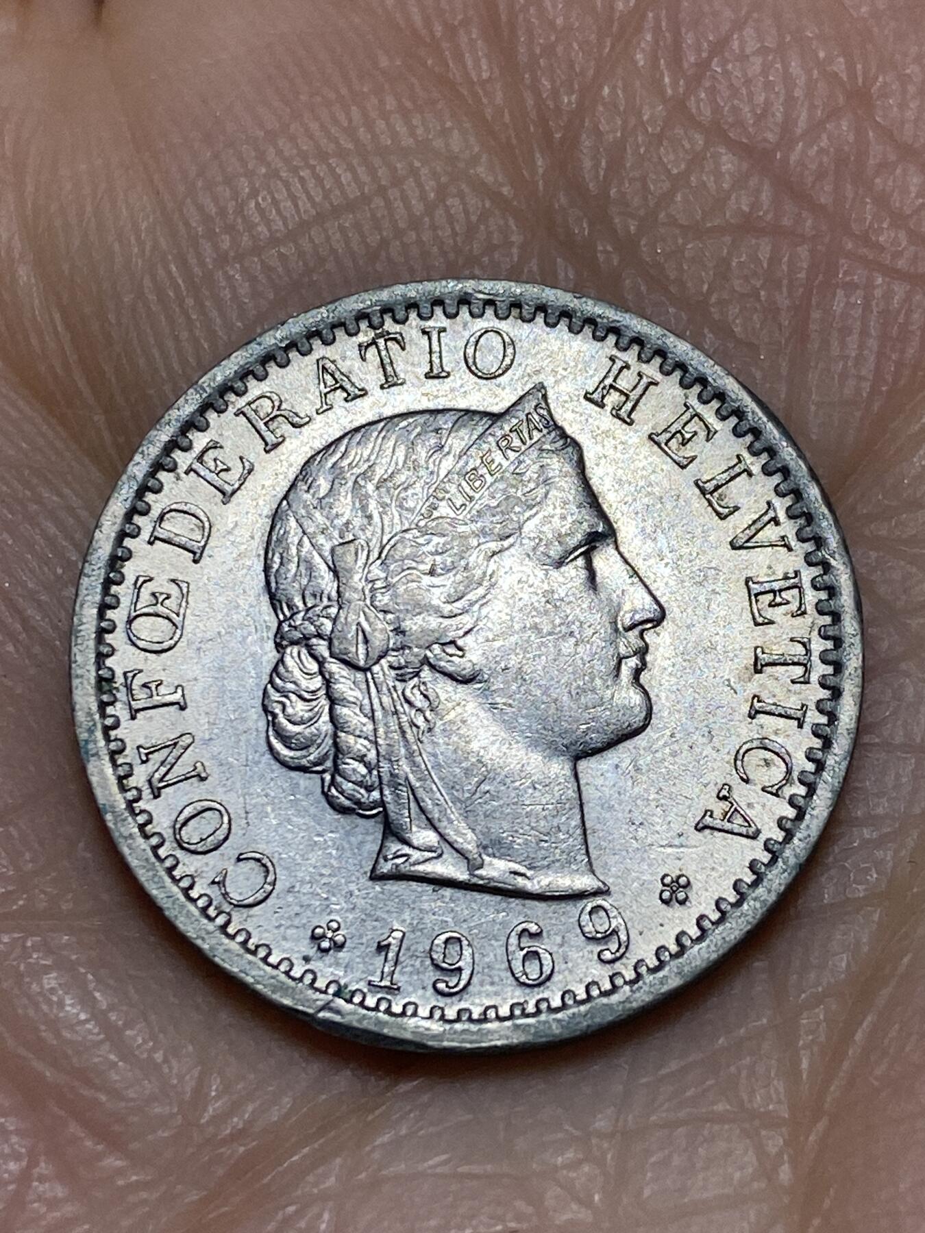 2025年第一百一十九场(总第一百四十五场）外国好品散币(免佣金) 瑞士🇨🇭1969年20分(B标伯尔尼造)