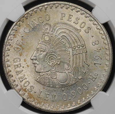 修遠堂世界钱币第九十一期 - NGC MS65 1948年墨西哥5比索大银币 30g，含银90%