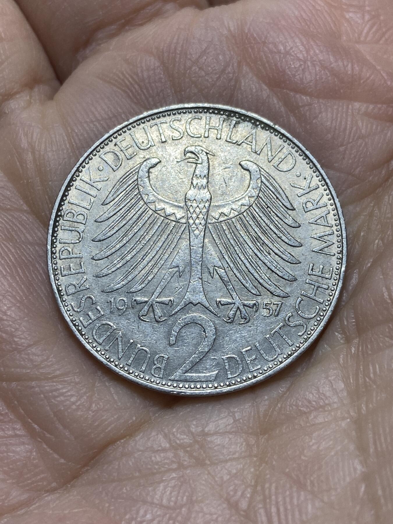 2025年第一百一十九场(总第一百四十五场）外国好品散币(免佣金) 德国🇩🇪1957年2马克(D标，慕尼黑造)