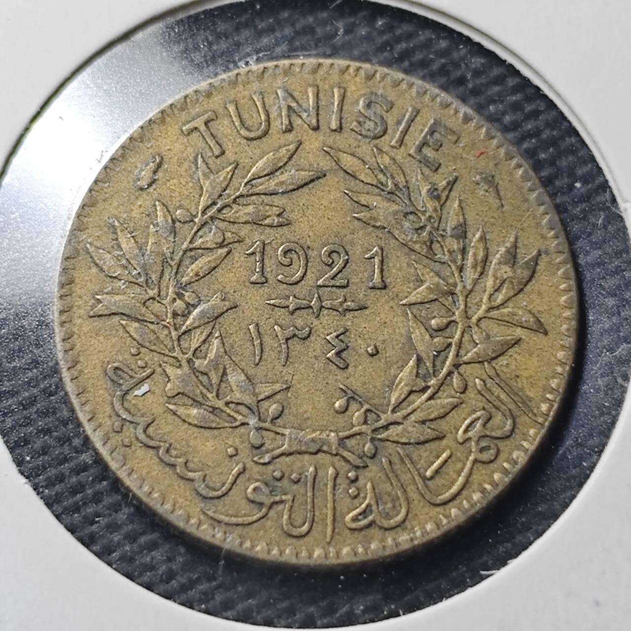 KK钱币收藏小铺  第360场  2月预留时间 周末发货  1921法属突尼斯1法郎铜币