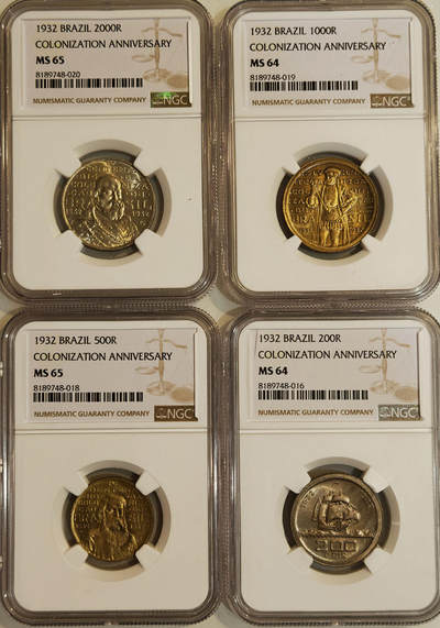 NGC-MS65/64 1932巴西殖民400周年4枚 - NGC-MS65/64 1932巴西殖民400周年4枚