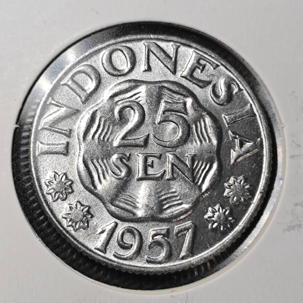 KK钱币收藏小铺  第361场  2月预留时间 周末发货  1957印度尼西亚25仙 好品