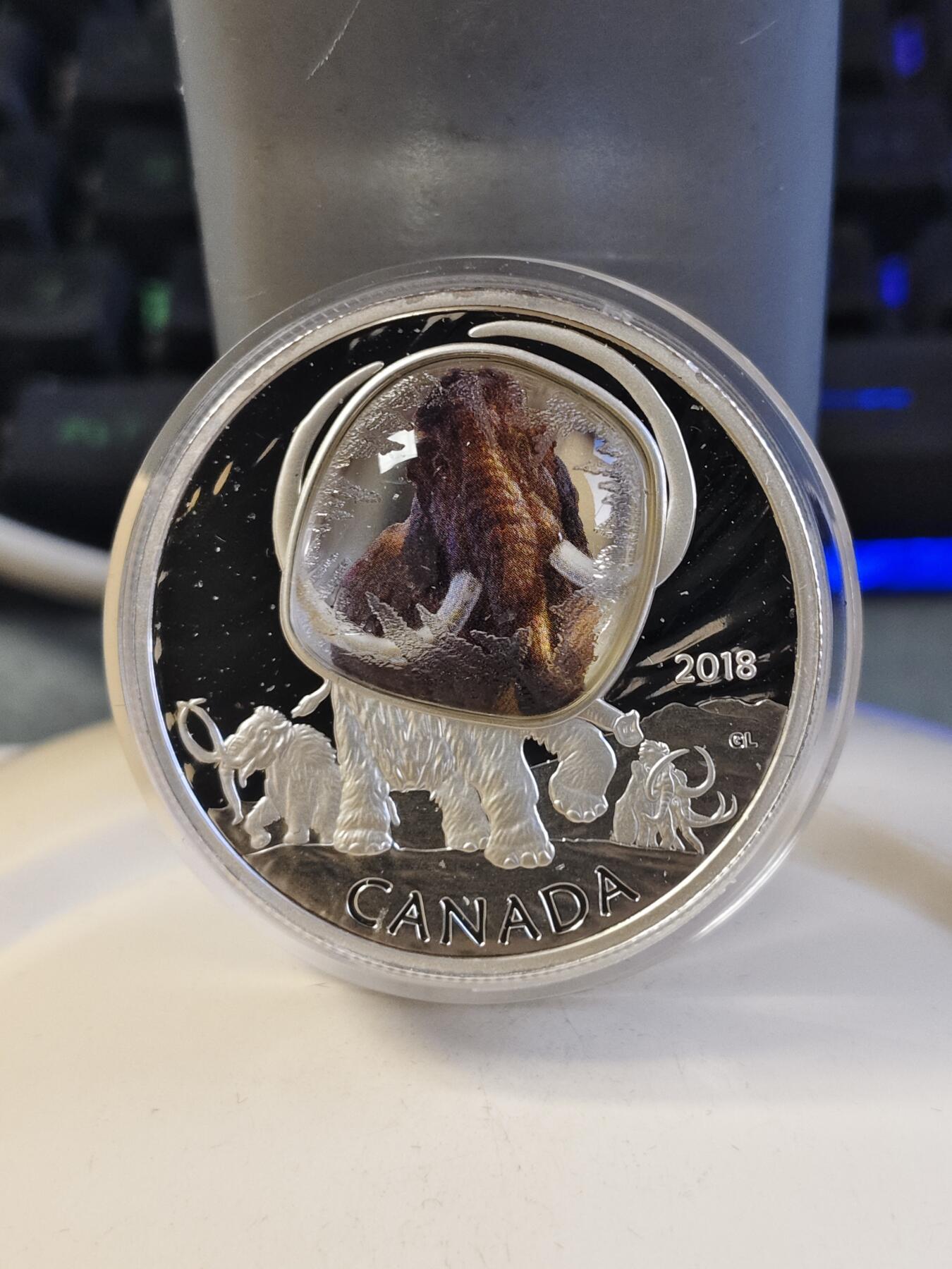 第180期拍卖【长期征集拍品】【北京币展专场】 加拿大2018年冰河世纪系列1长毛猛犸困冰技术银币，9999银，发行5000枚