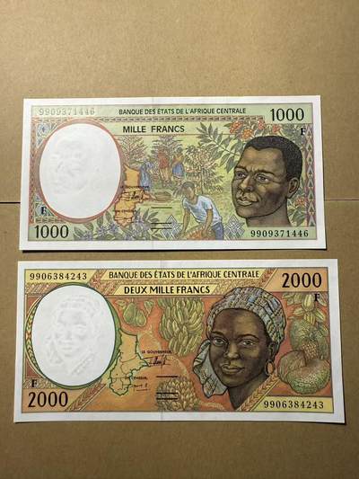 【礼羽收藏】🌏世界钱币拍卖第109期 - 中非 1000、2000法郎 全新unc