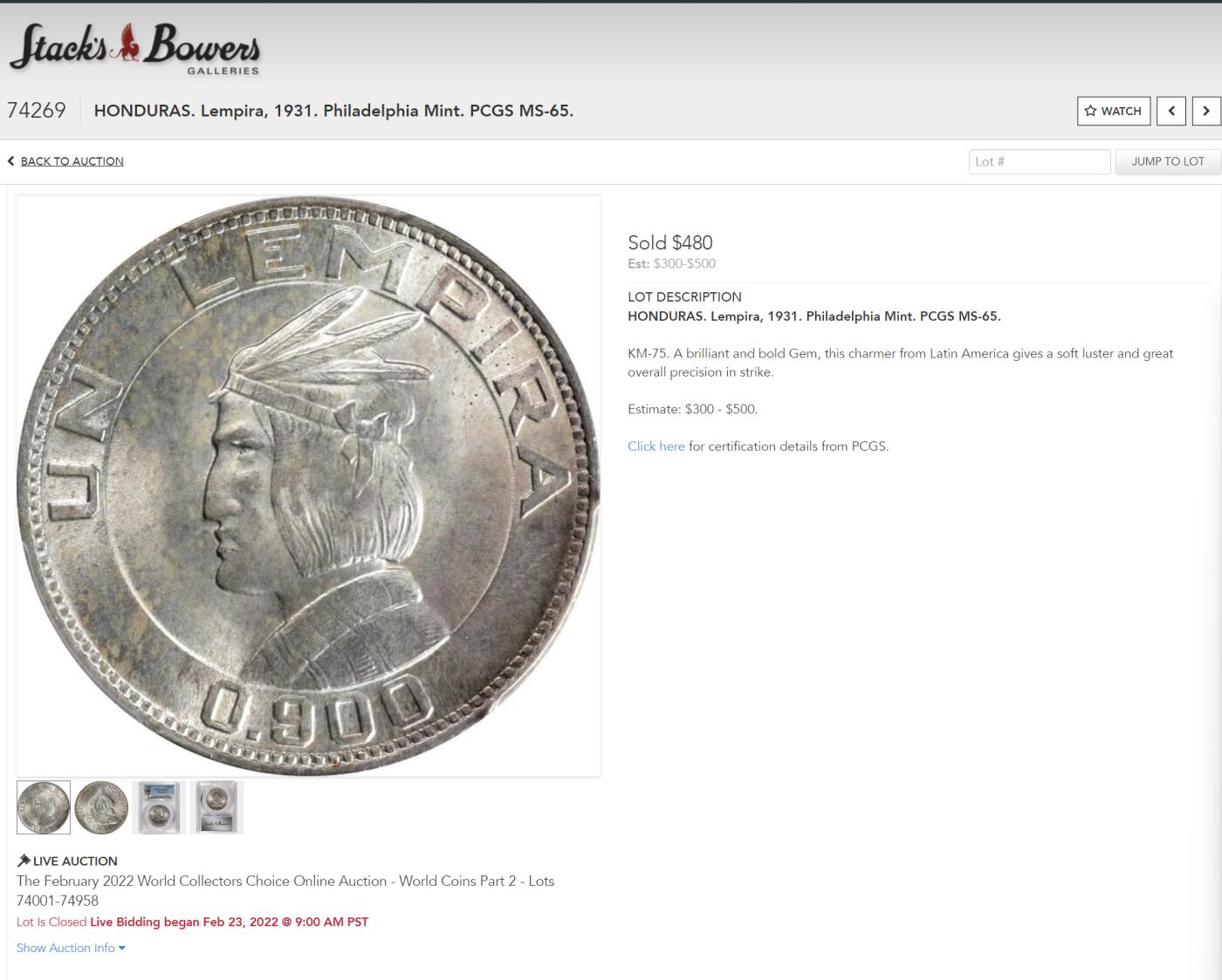 修遠堂世界钱币第九十一期 NGC MS65 1931年洪都拉斯1 LEMPIRA银币 12.50g，含银90%  当时面值最大的主币 冠军分   SBP同分成交价480美金