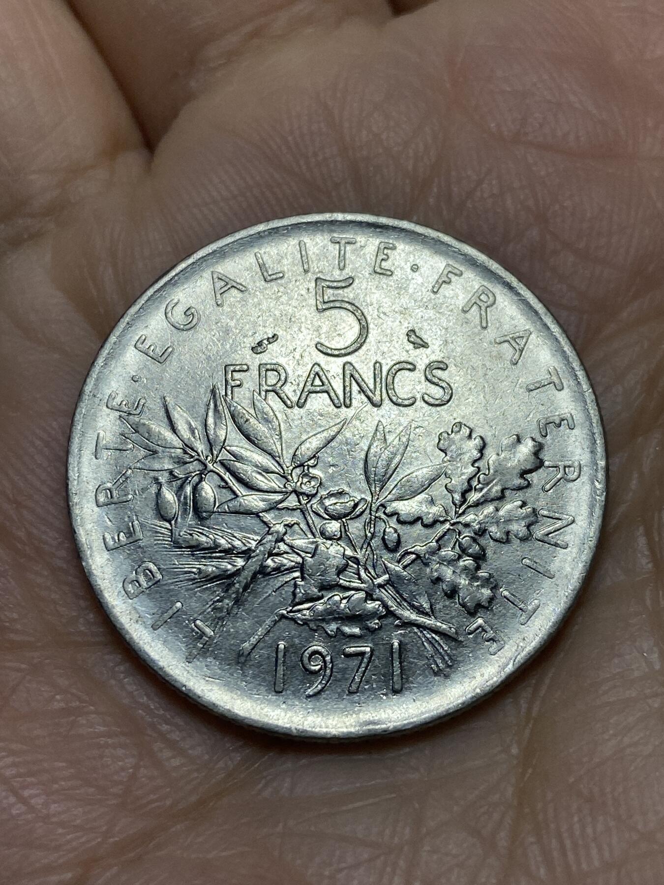 2025年第一百一十九场(总第一百四十五场）外国好品散币(免佣金) 法国🇫🇷1971年5法郎(猫头鹰标)