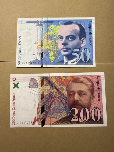 【礼羽收藏】🌏世界钱币拍卖第109期 - 法国1997年 50、200法郎 全新unc-