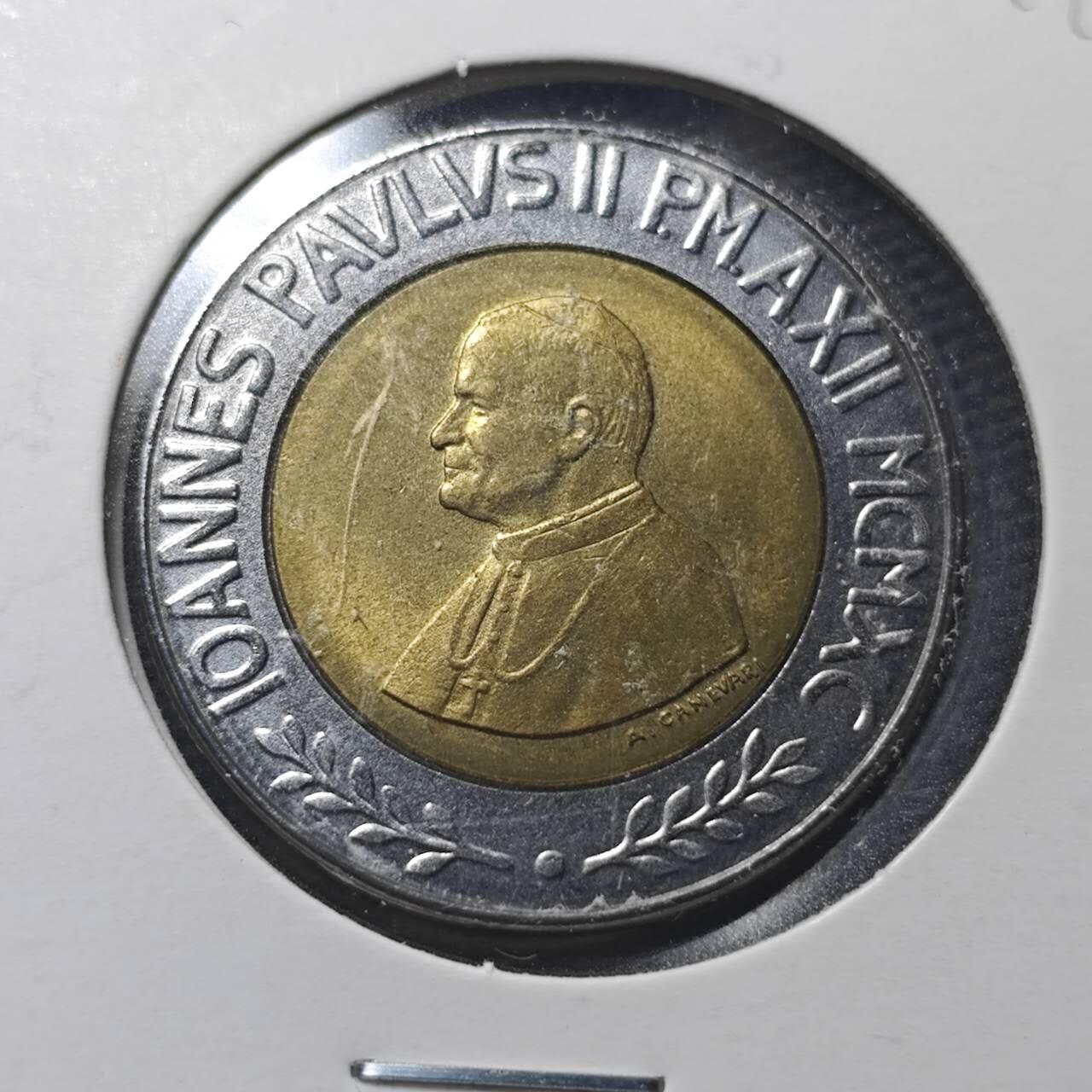 KK钱币收藏小铺  第360场  2月预留时间 周末发货  梵蒂冈500里拉双色币 好品