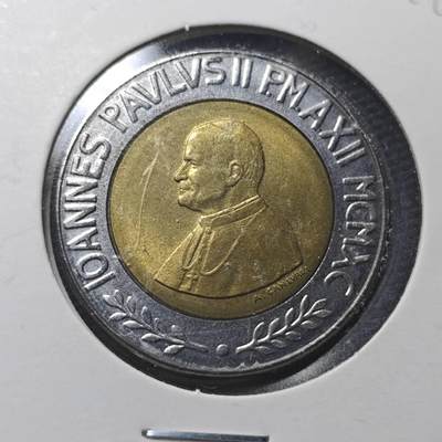 KK钱币收藏小铺  第360场  2月预留时间 周末发货 -  梵蒂冈500里拉双色币 好品