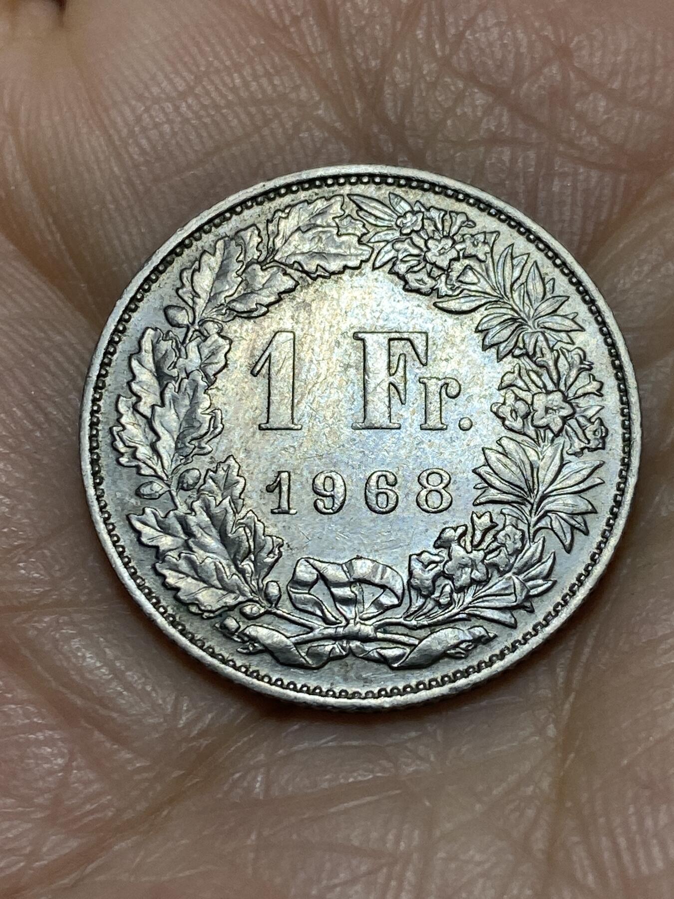 2025年第一百一十九场(总第一百四十五场）外国好品散币(免佣金) 瑞士🇨🇭1968年1法郎(无标版)