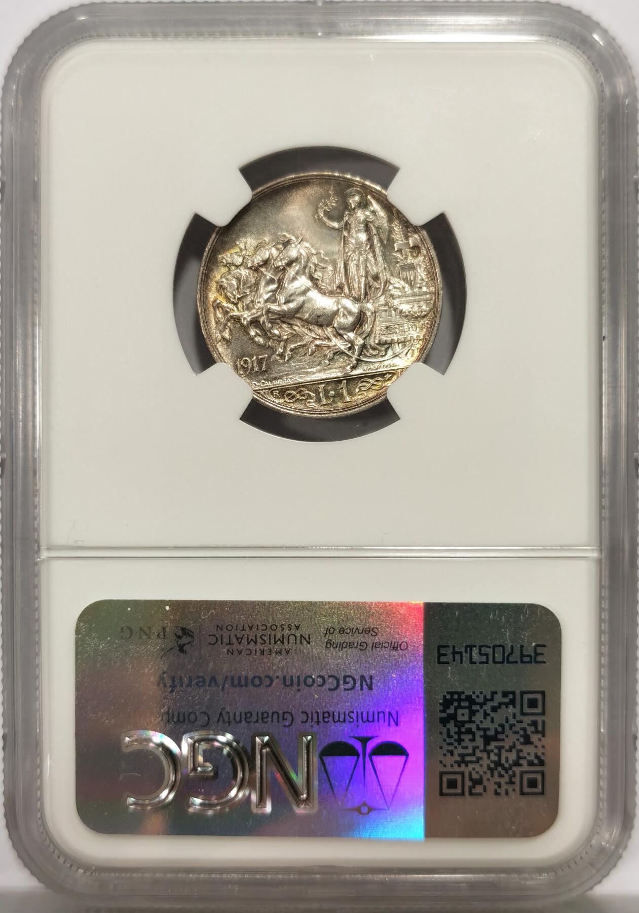 博洋堂世界钱币拍卖第144期（全场包邮） NGC UNC 意大利1917年马车1里拉银币，经典品种，状态一流