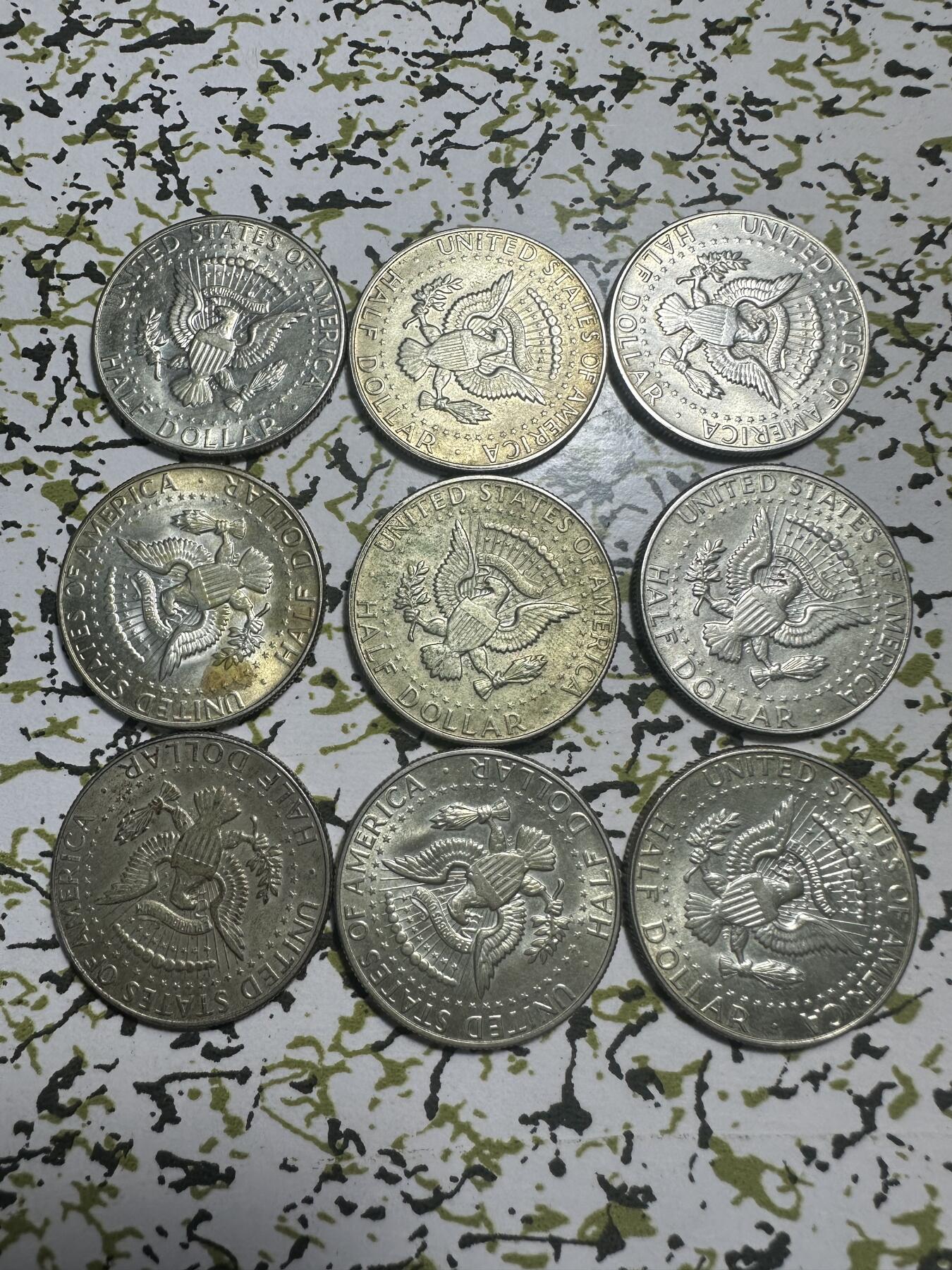 外国钱币，章 原光美国肯尼迪半元银币9枚，总103.2g，0.4成银，起拍价低于银价不少