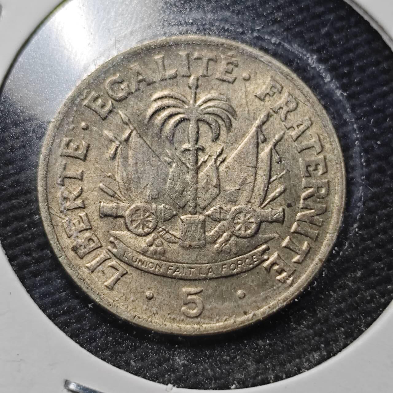 KK钱币收藏小铺  第360场  2月预留时间 周末发货 1958 海地5分好品