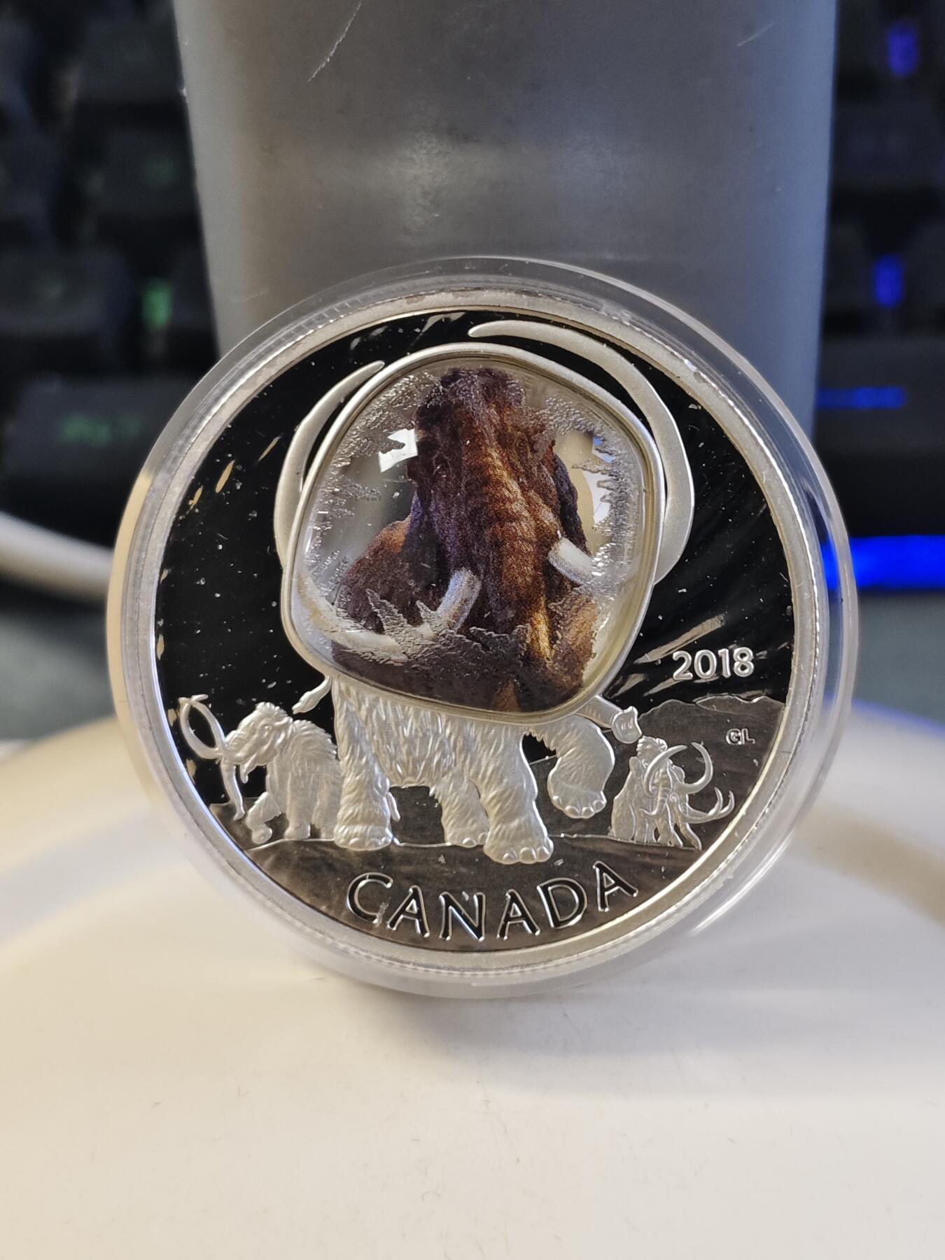 第180期拍卖【长期征集拍品】【北京币展专场】 加拿大2018年冰河世纪系列1长毛猛犸困冰技术银币，9999银，发行5000枚