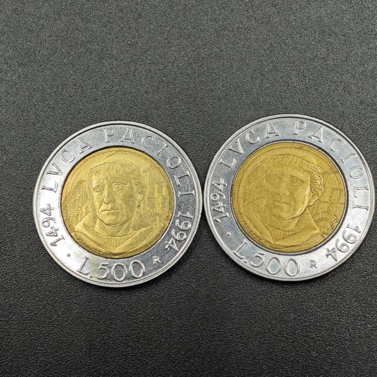 【淘币小摊】实时拍第七百七十九拍   散币场   满百包邮可预留二周 每周一统一发货   意大利1994年500里拉纪念币2枚