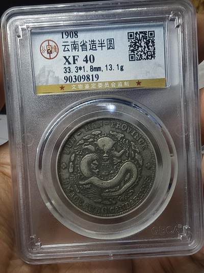老银元专场（本场有部分趣味币和版别币） - 云南半圆老龙，公博评级40分