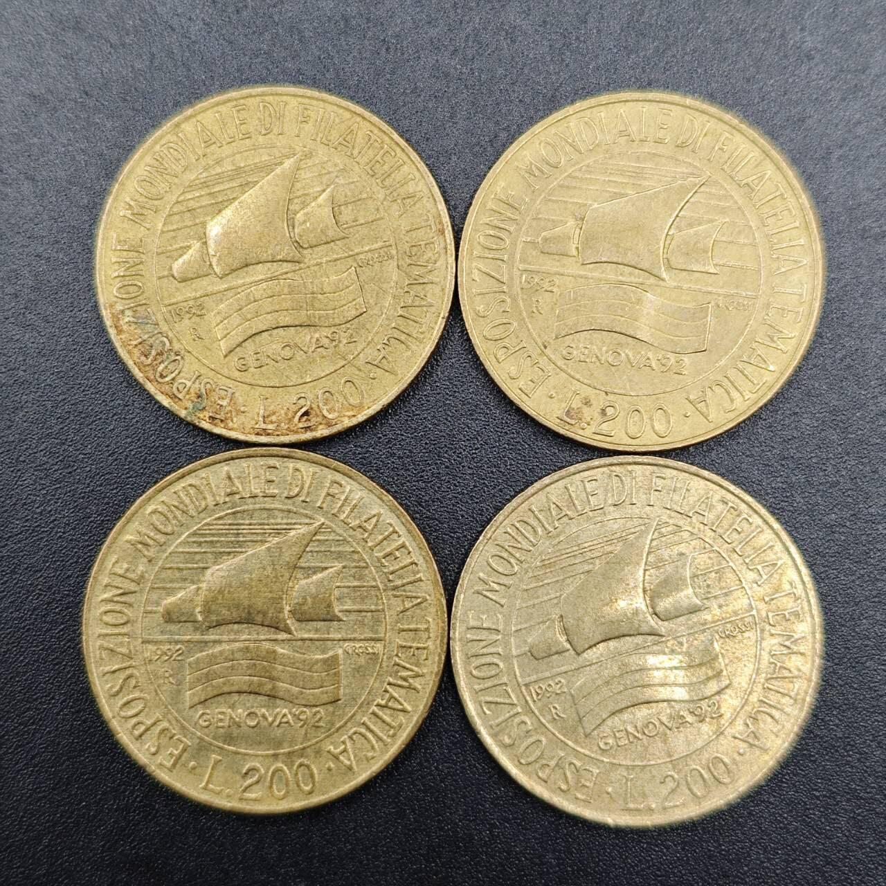 【淘币小摊】实时拍第七百七十九拍   散币场   满百包邮可预留二周 每周一统一发货   意大利1992年200里拉纪念币4枚