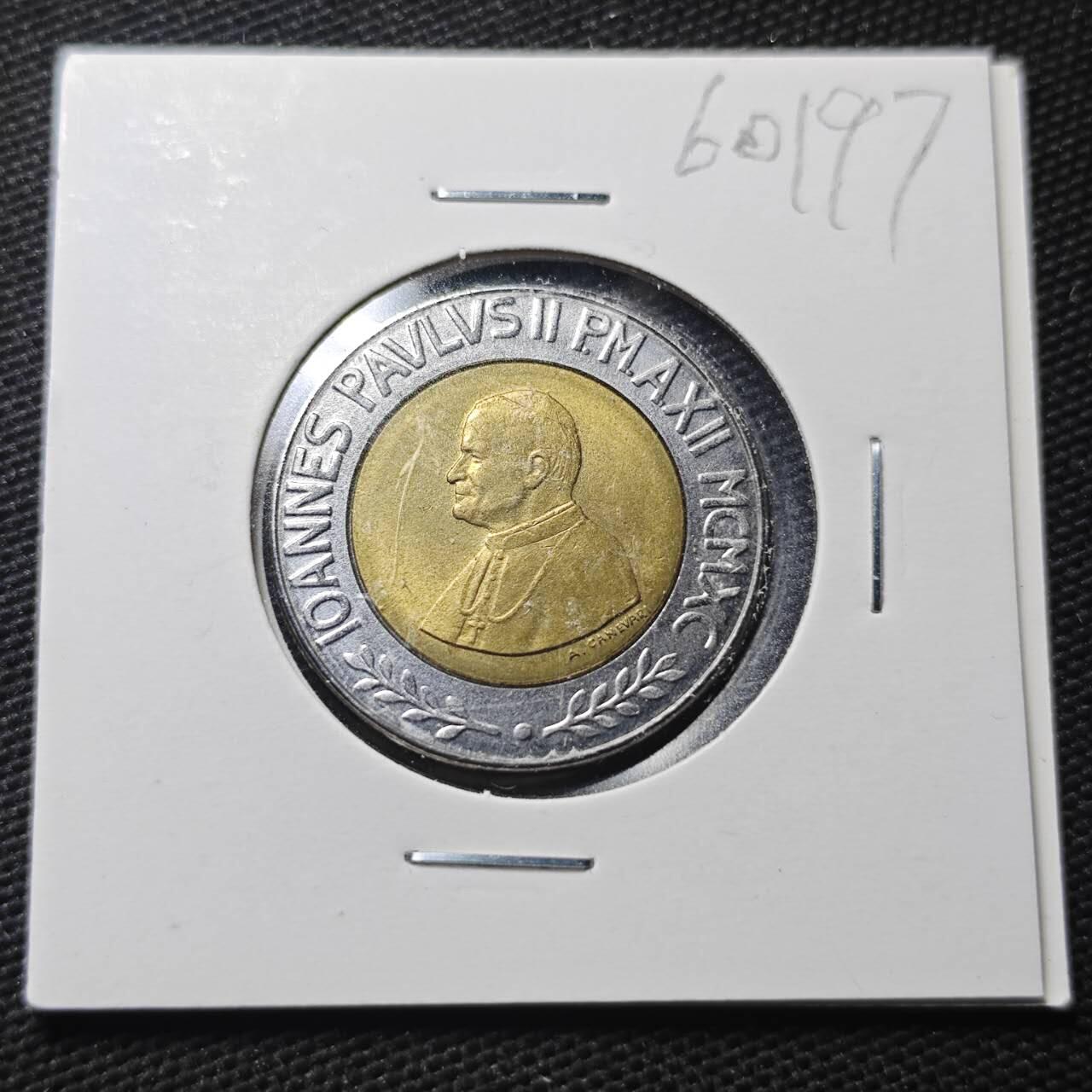 KK钱币收藏小铺  第360场  2月预留时间 周末发货  梵蒂冈500里拉双色币 好品