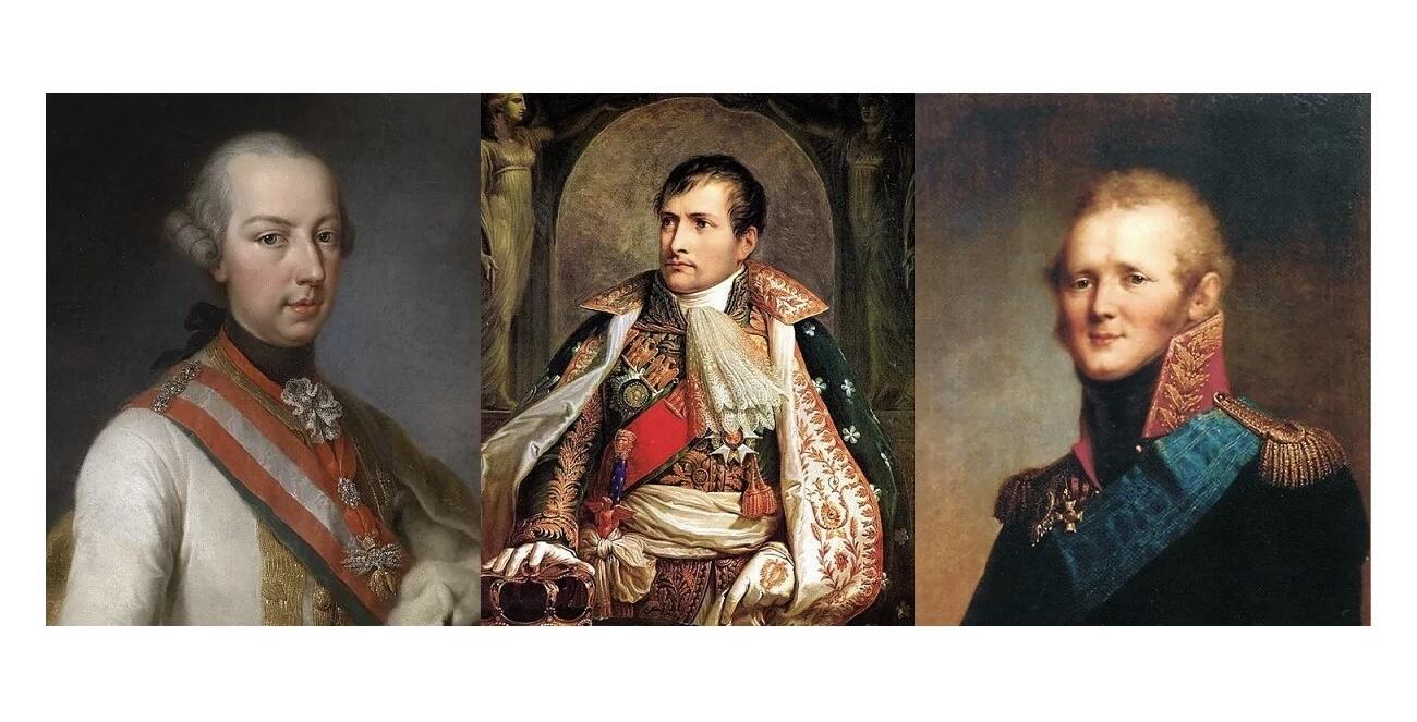 【艺术】法国艺术大章1805年 拿破仑亚历山大一世弗朗茨高浮雕精制超大铜章 带原盒 70MM 153克