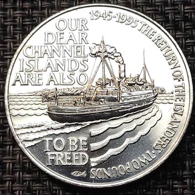 布加迪🐬～世界钱币(上海)🌾第 256 期 /  各国套币和散币 - 奥尔德尼 1995年 2镑克朗币 岛民的回归 38.5mm