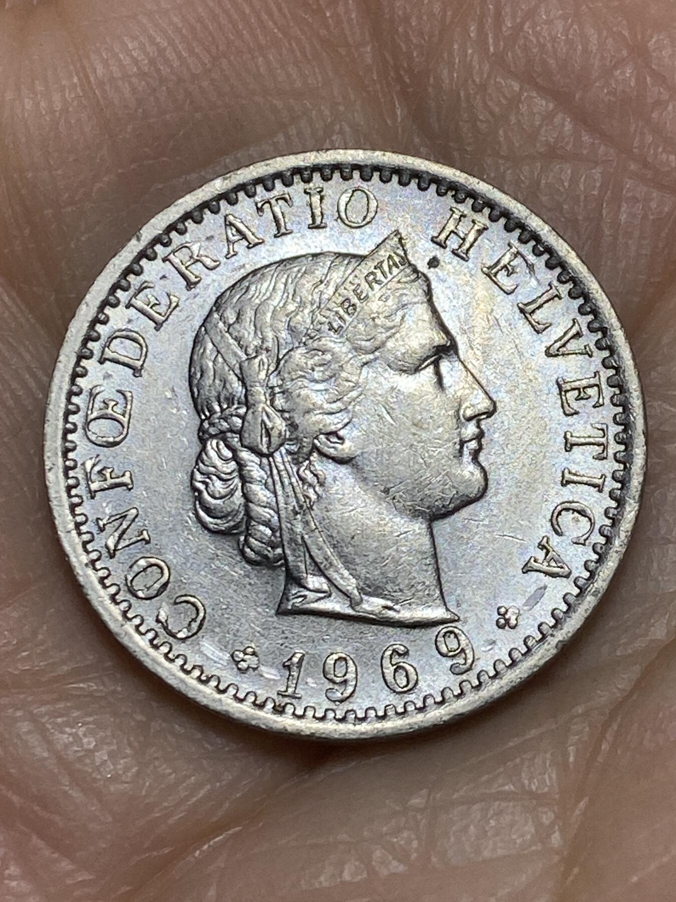 2025年第一百一十九场(总第一百四十五场）外国好品散币(免佣金) 瑞士🇨🇭1969年20分(B标伯尔尼造)