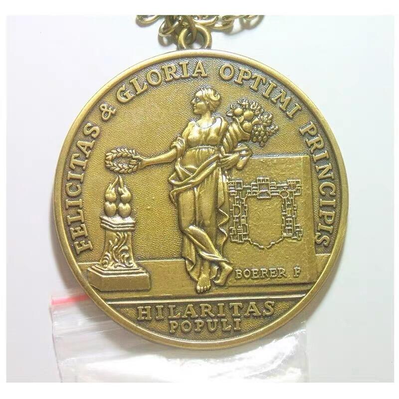 【艺术】德国艺术大章 女神站像高浮雕精制超大铜章 带铭牌+项链 60MM 62克