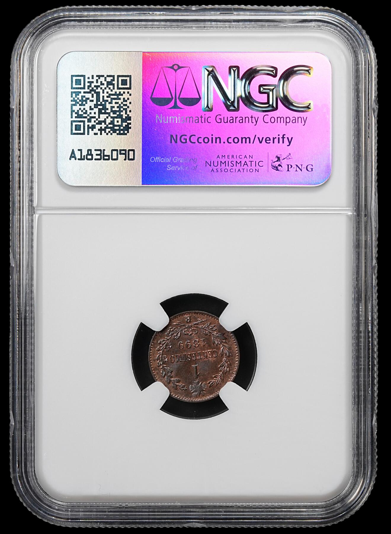修遠堂世界钱币第九十一期 NGC MS64BN 1899年意大利1分铜币