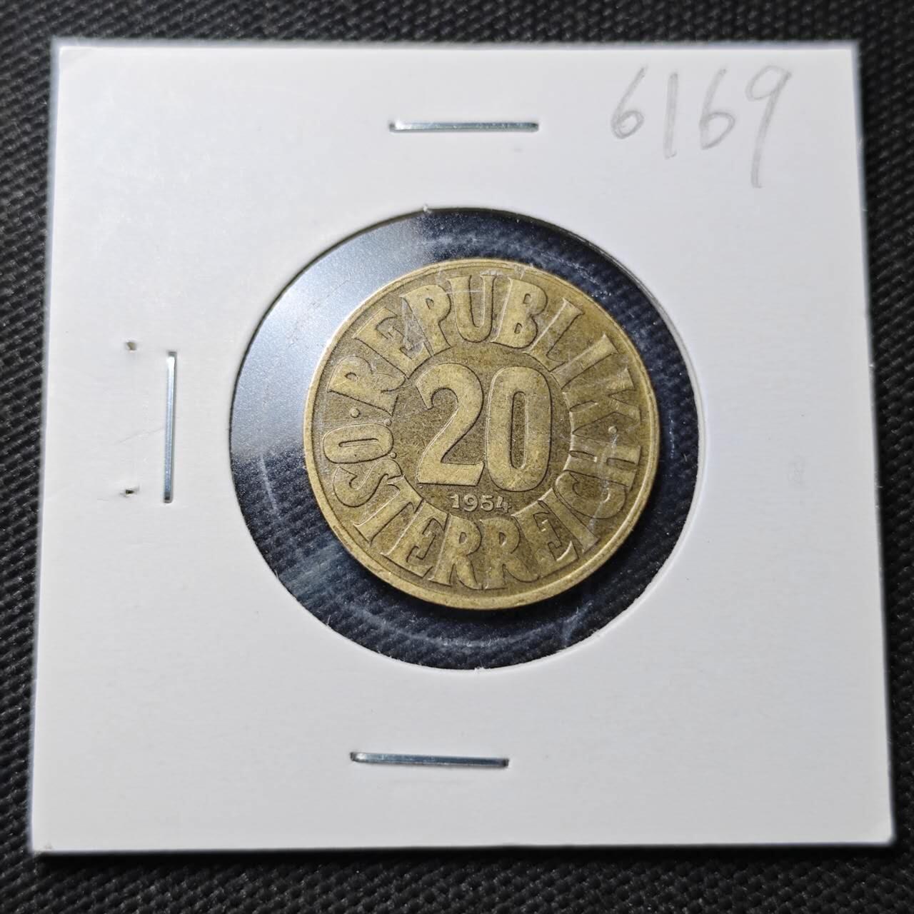 KK钱币收藏小铺  第361场  2月预留时间 周末发货  1954奥地利20格罗申铜币