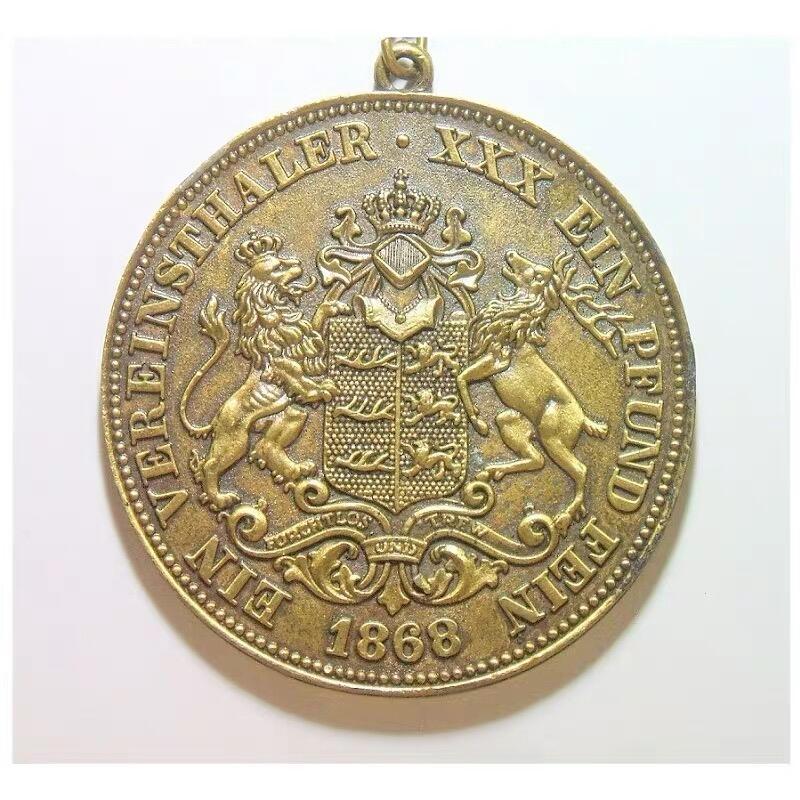 【艺术】德国艺术大章 狮鹿盾徽高浮雕精制超大铜章 带铭牌+项链 60MM 88克