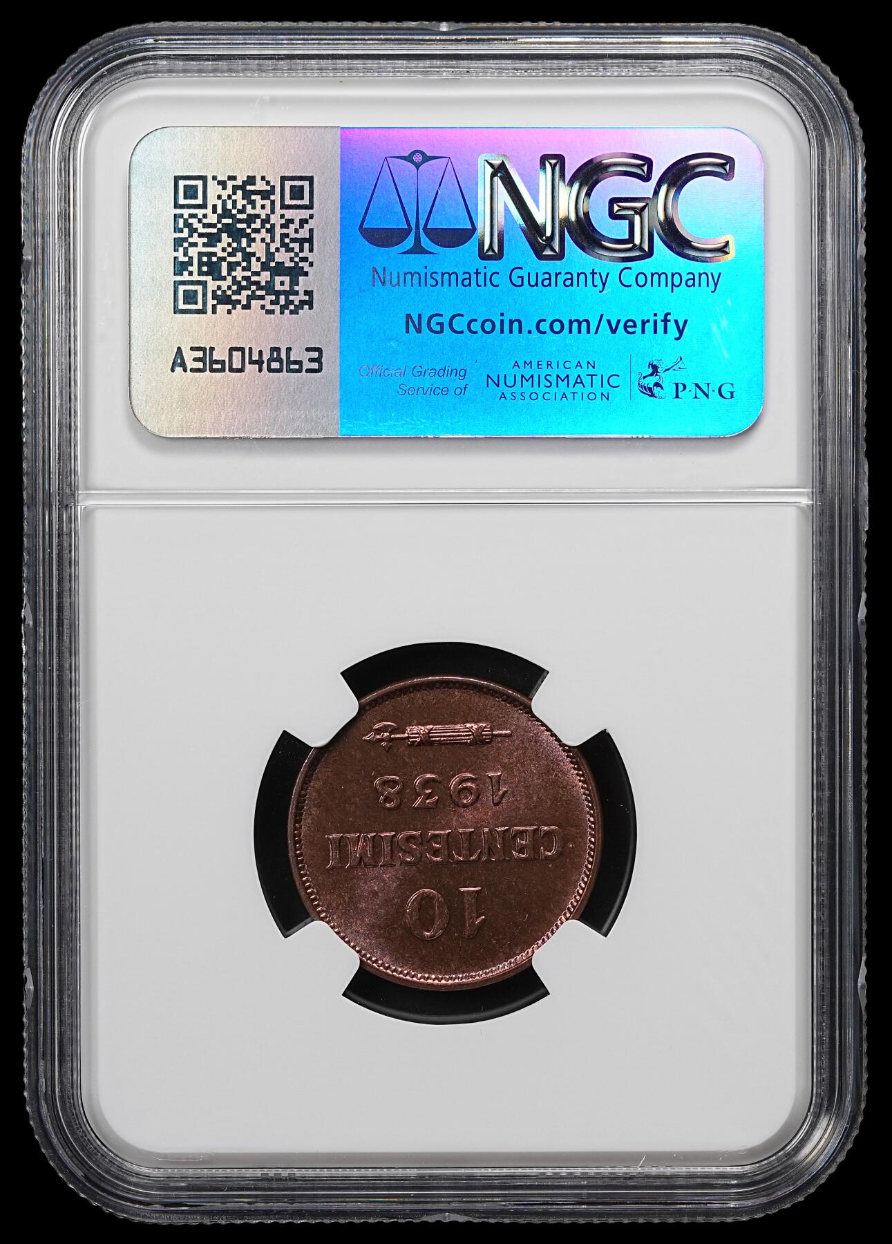 修遠堂世界钱币第九十一期 NGC MS64RB 1938年圣马力诺10分铜币