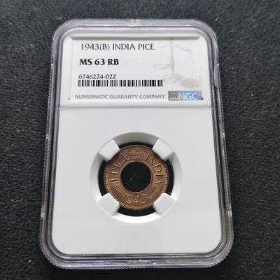 【全场包邮】纯粹捡漏拍473场（免费代拍第10场） - 英属印度1943年乔治六世1派斯铜币-NGC MS63 RB