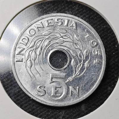 KK钱币收藏小铺  第361场  2月预留时间 周末发货 -   1954印度尼西亚5仙 好品