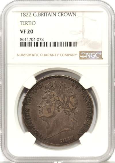 博洋堂世界钱币拍卖第144期（全场包邮） - NGC VF20 英国1822年乔治四世马剑大银币，巧克力五彩包浆，油润感十足，正反深打，个人送评压分