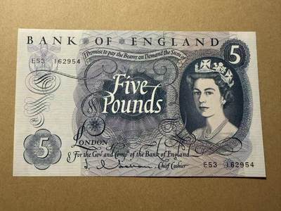 【礼羽收藏】🌏世界钱币拍卖第109期 - 英国1962年C序 5镑  全新unc-